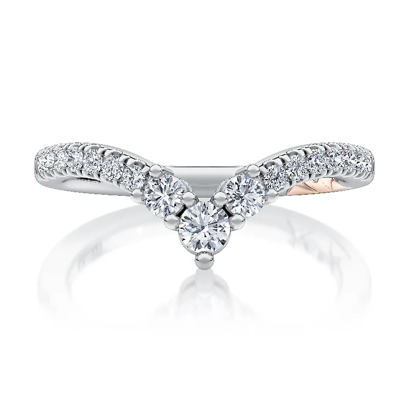 women's engagement rings fine jewelry -Delicate Halfway V- Shaped Diamond Wedding Band