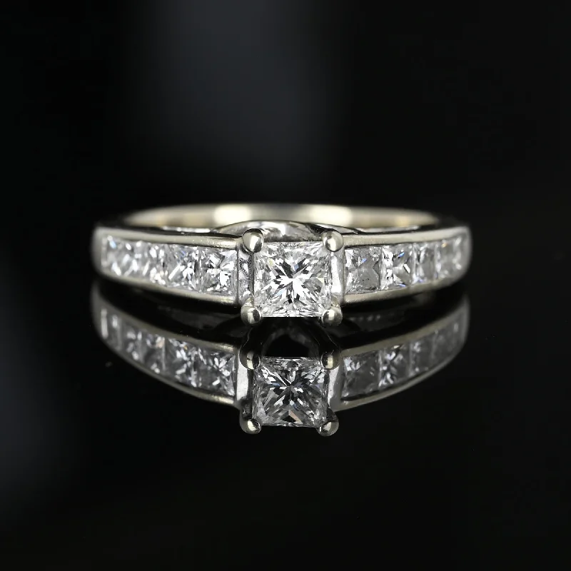 women's engagement rings luxury collection -Vintage 1.35 Carat Princess Cut Diamond Engagement Ring