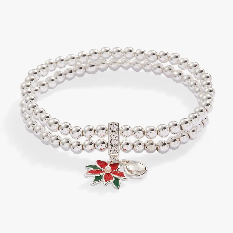 women's bracelets diamond -Poinsettia Stretch Charm Bracelet