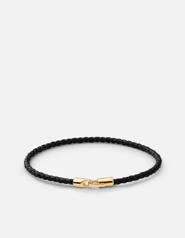 women's bracelets Christmas gift -Cruz Leather Bracelet, Gold Vermeil