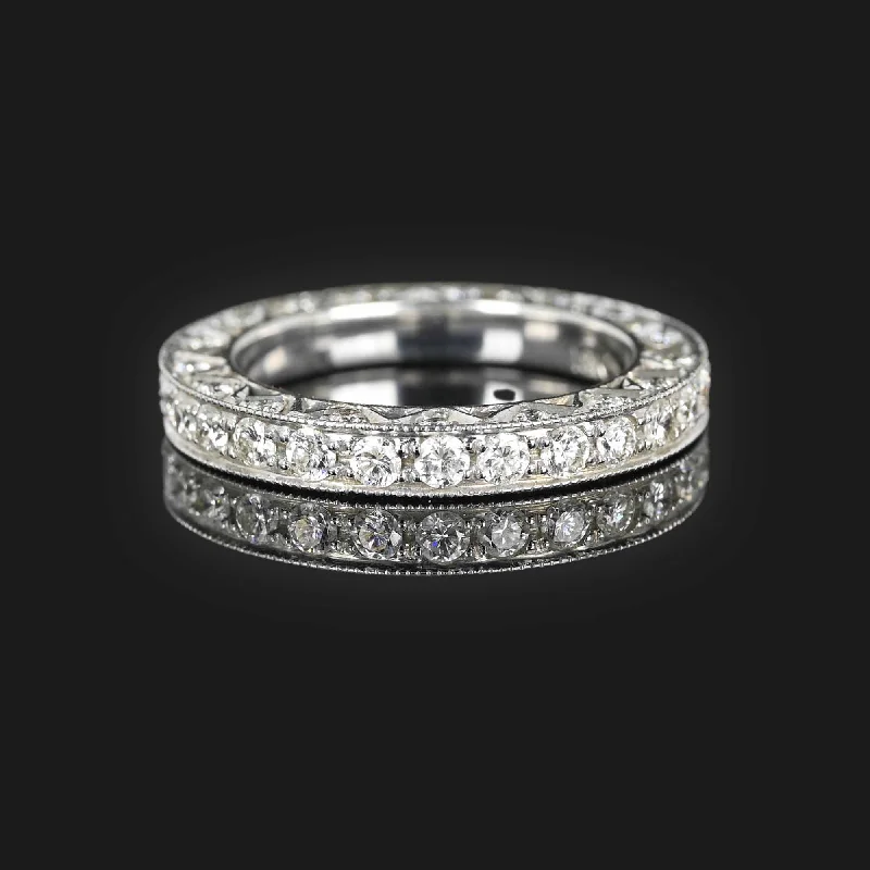 women's rings elegant touch -Fine 1.50 CTW Diamond Eternity Band Ring 18K White Gold