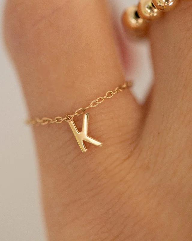 women's rings ethically sourced -14k Super Dainty Chain Ring with Initial