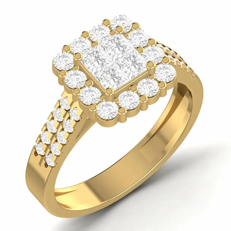 women's engagement rings delicate band -Lola Natural Diamond Cluster Engagement Ring in 18K Gold