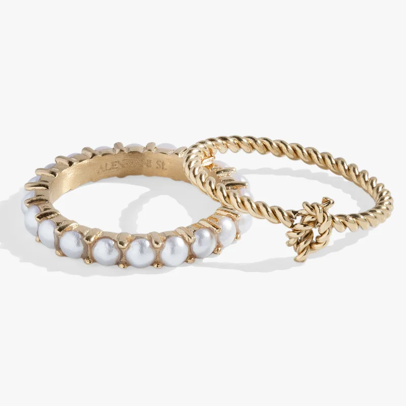 women's rings affordable options -Pearl & Knot Rope Ring Set