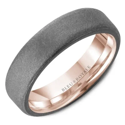 women's engagement rings halo setting -Men's 14K Rose Gold & Grey Wedding Band