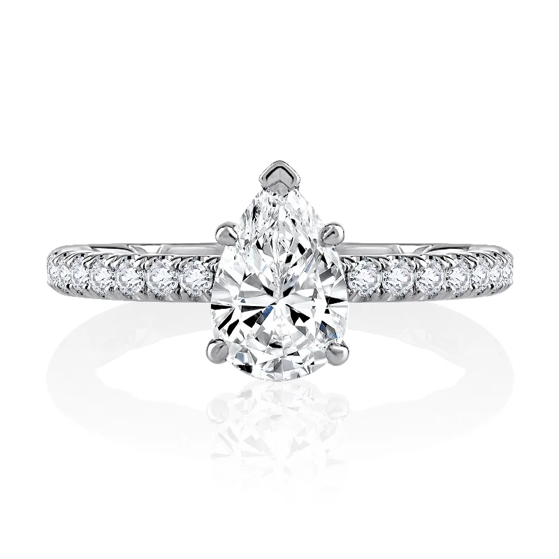 women's engagement rings emerald cut -Pear Center Solitaire Engagement Ring