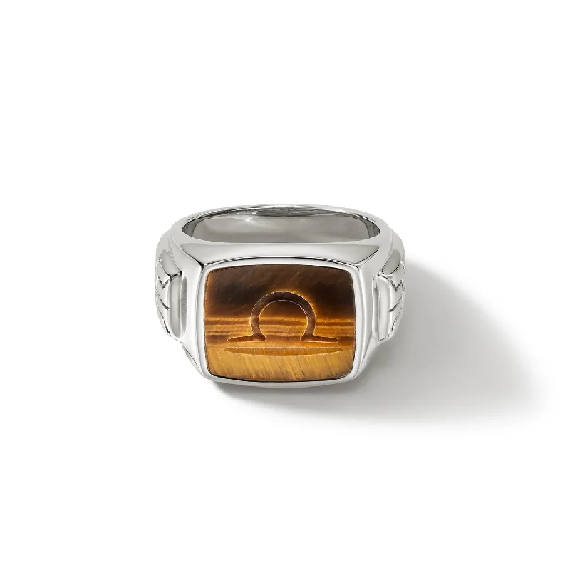 women's rings diamond -Brown Tiger Eye Carved Signet Ring