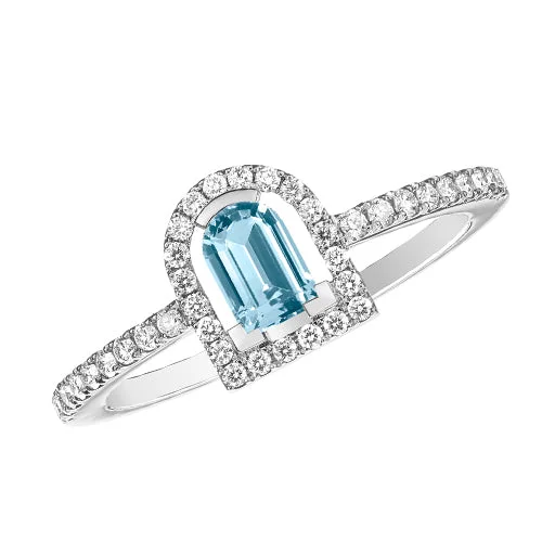 women's rings double band -Couleur Sculptural Ring Aquamarine, 18k White Gold with DAVIDOR Arch Cut and Brilliant Diamonds