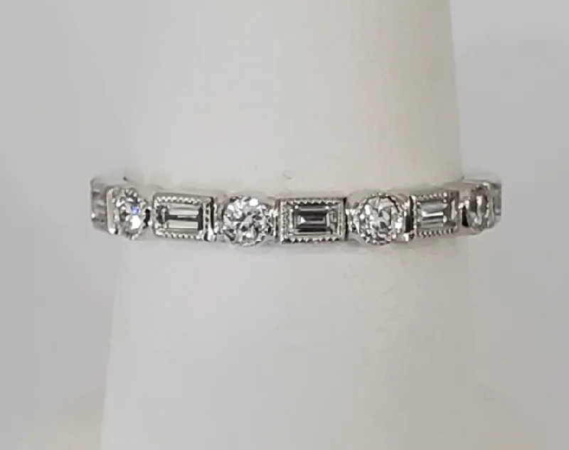 women's rings cushion cut -14kt White Gold Diamond Baguette Stackable Band