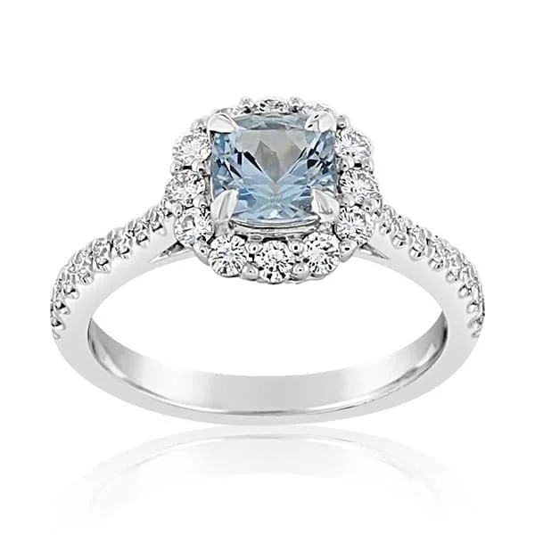 women's engagement rings princess cut -Aquamarine & Diamond Ring