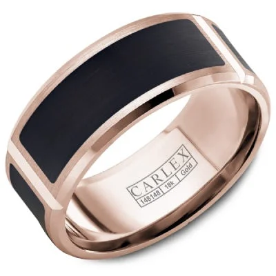 women's engagement rings oval cut -Men's 14K Rose Gold & Black Wedding Band