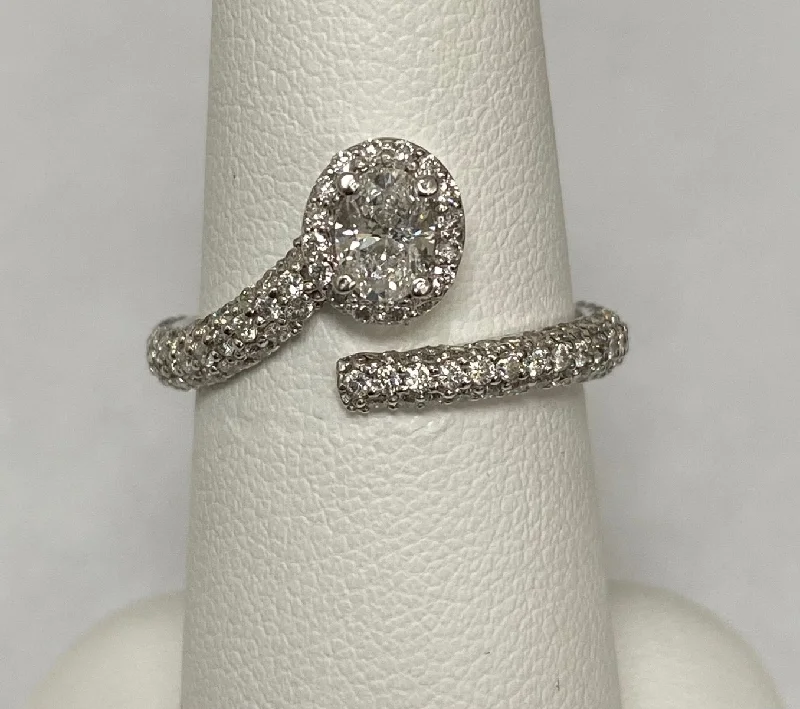 women's rings vintage style -14kt White Gold Oval Diamond Bypass Ring