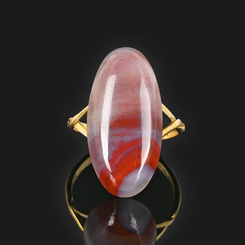 women's rings gemstone halo -Vintage 14K Gold Lake Superior Agate Ring