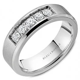 women's engagement rings round cut -Men's 14K White Gold Wedding Band with Diamonds