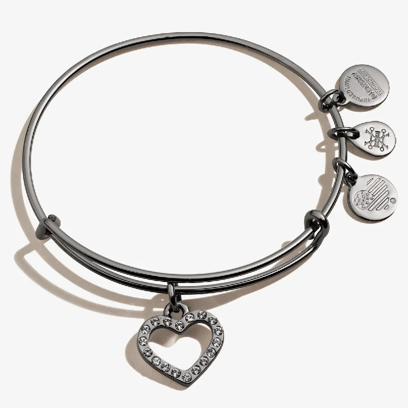 women's bracelets casual yet chic -Pavé Heart Charm Bangle