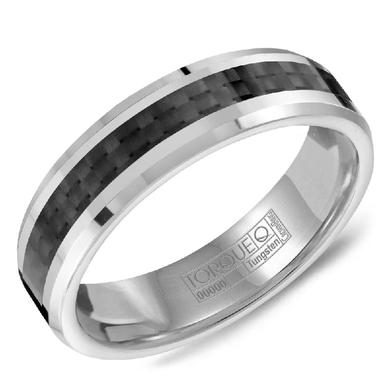 women's engagement rings moon and stars -Tungsten With Black Carbon Fibre Inlay Wedding Band