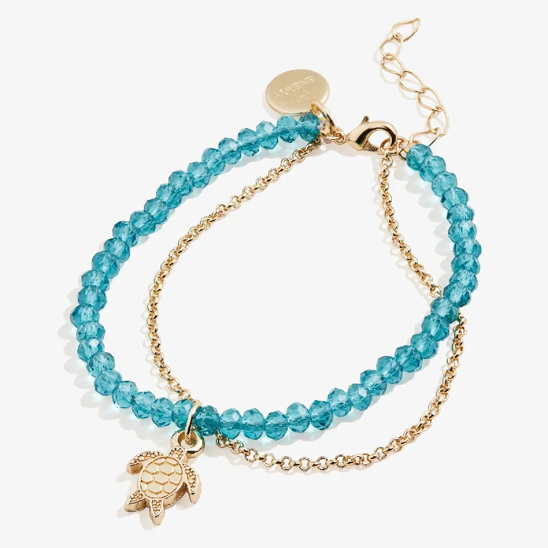 women's bracelets bold and stylish -Sea Turtle Bead and Chain Bracelet