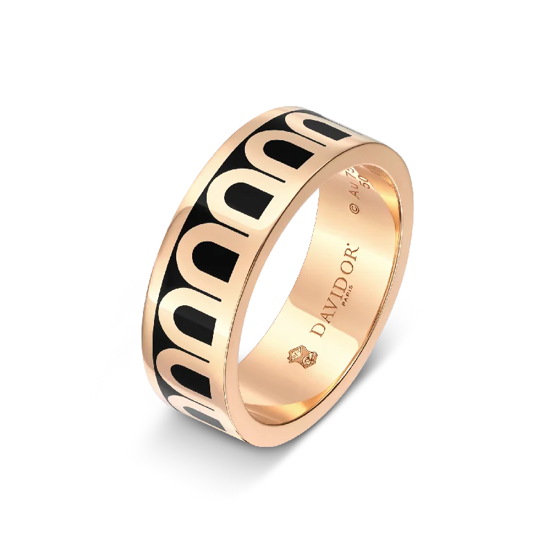 women's rings boho style -L'Arc de DAVIDOR Ring MM, 18k Rose Gold with Caviar Lacquered Ceramic