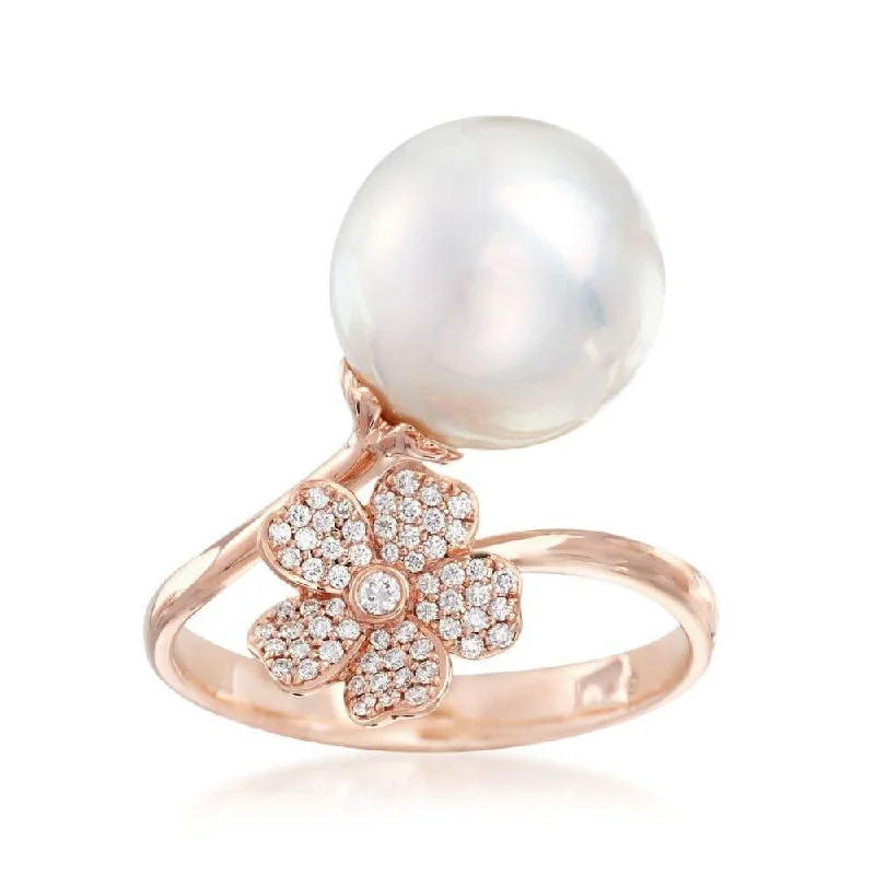 women's engagement rings matching wedding band -MIKIMOTO Cherry Blossom South Sea Pearl & Diamond Ring