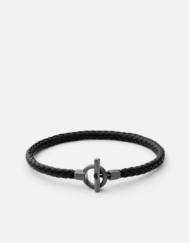 women's bracelets stackable set -Atlas Leather Bracelet, Matte Black