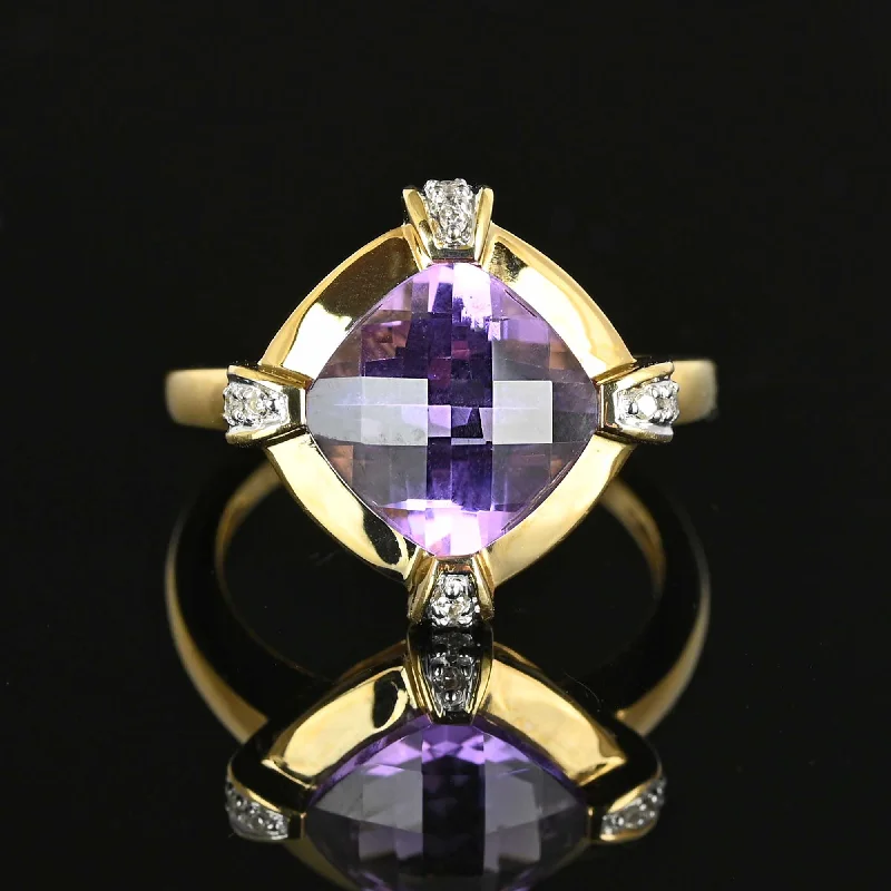 women's rings bold and stylish -Vintage Cushion Checkerboard Cut Amethyst Ring