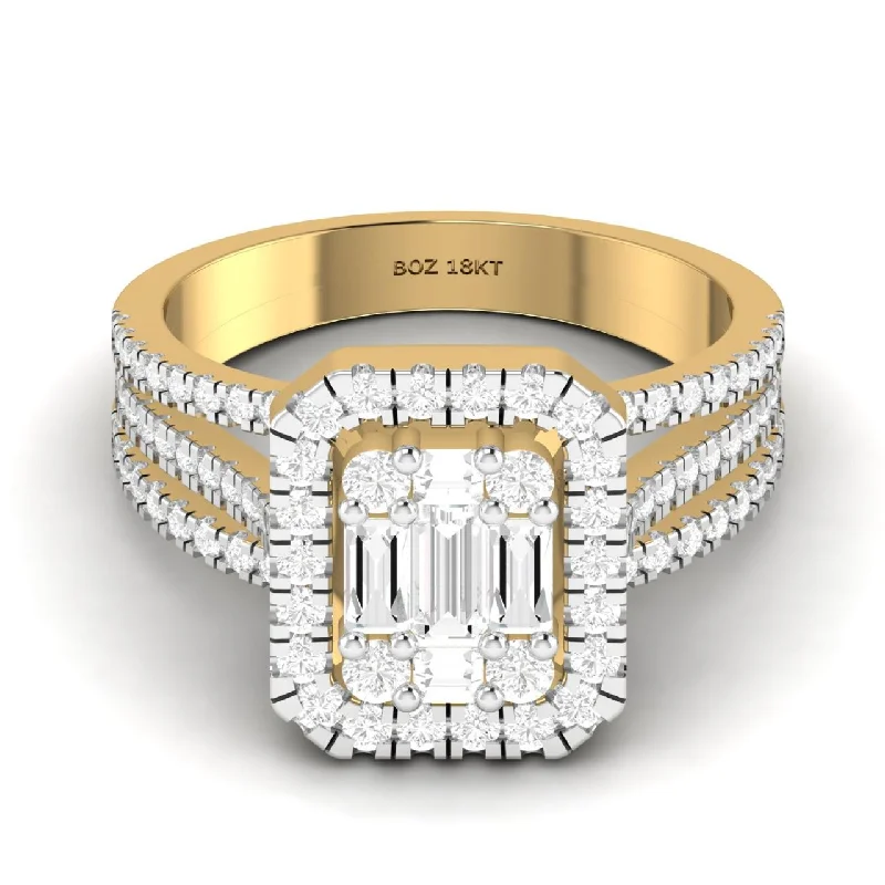 women's engagement rings luxury collection -Royal Lovely Emerald Cut Natural Diamond Engagement Ring in 18K Gold