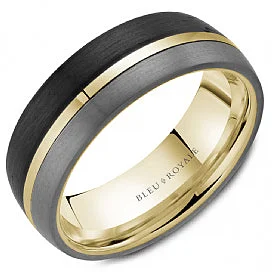 women's engagement rings handcrafted -Men's 14K Yellow Gold, Forged Carbon Fiber and Grey Tantalum Wedding Band