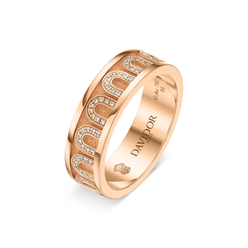 women's rings twisted band -L'Arc de DAVIDOR Ring MM, 18k Rose Gold with Satin Finish and Arcade Diamonds