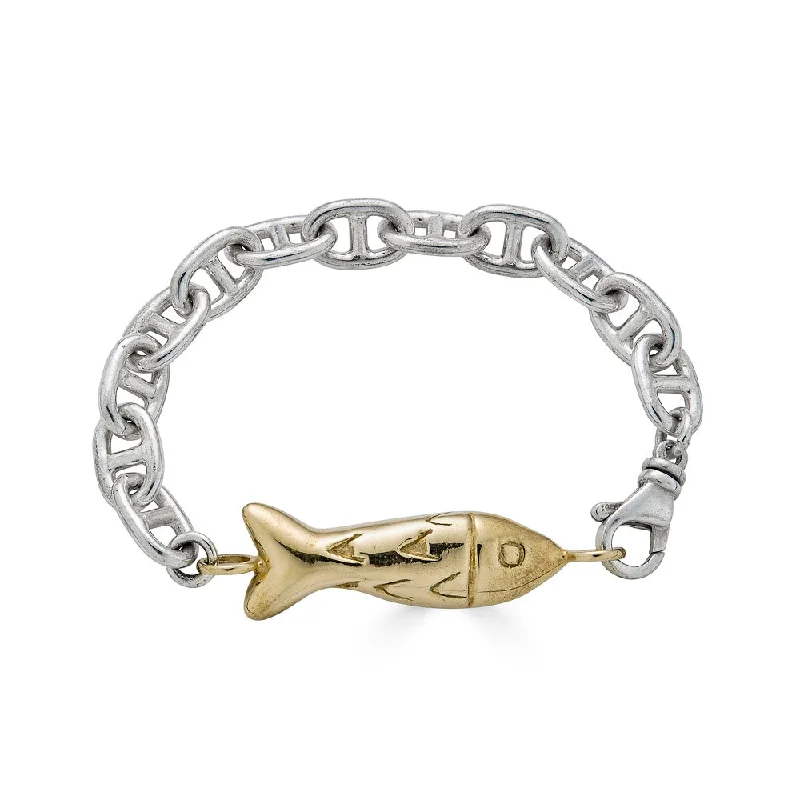 women's bracelets multi-layer chains -Fish Link Mariner Bracelet, Brass