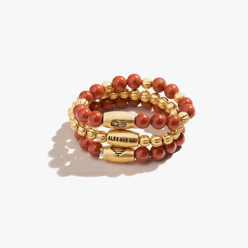 women's rings high-end design -Red Jasper Gemstone Stretch Rings, Set of 3