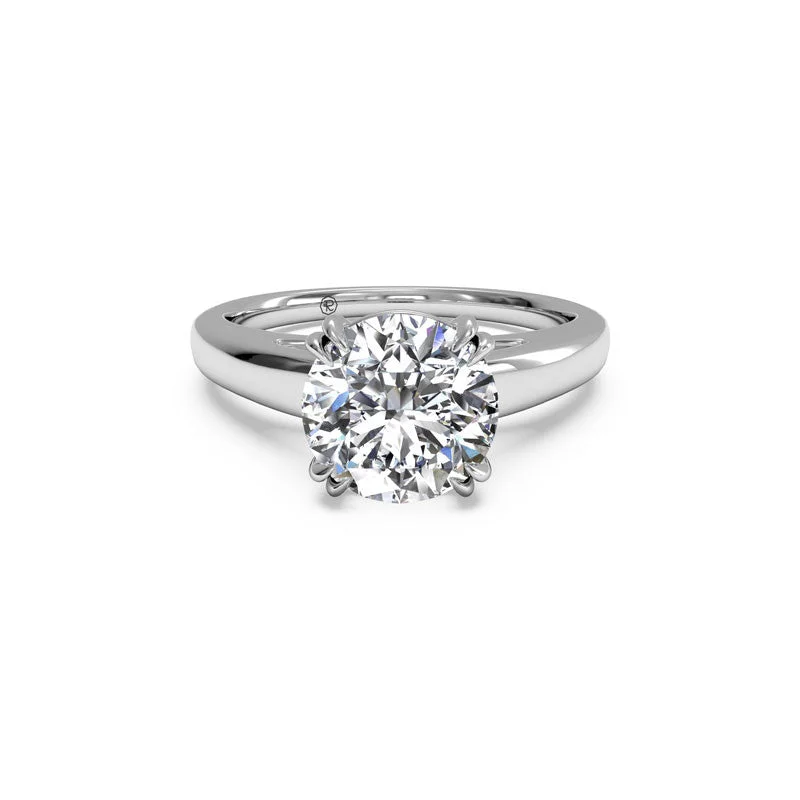 women's engagement rings classic elegance -Solitaire Cathedral Tulip Round Diamond Engagement Ring