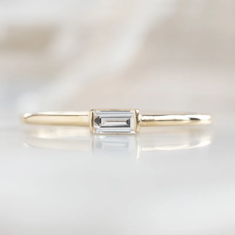 women's rings classic solitaire -The Baguette White Diamond Line Ring | 10K Yellow Gold