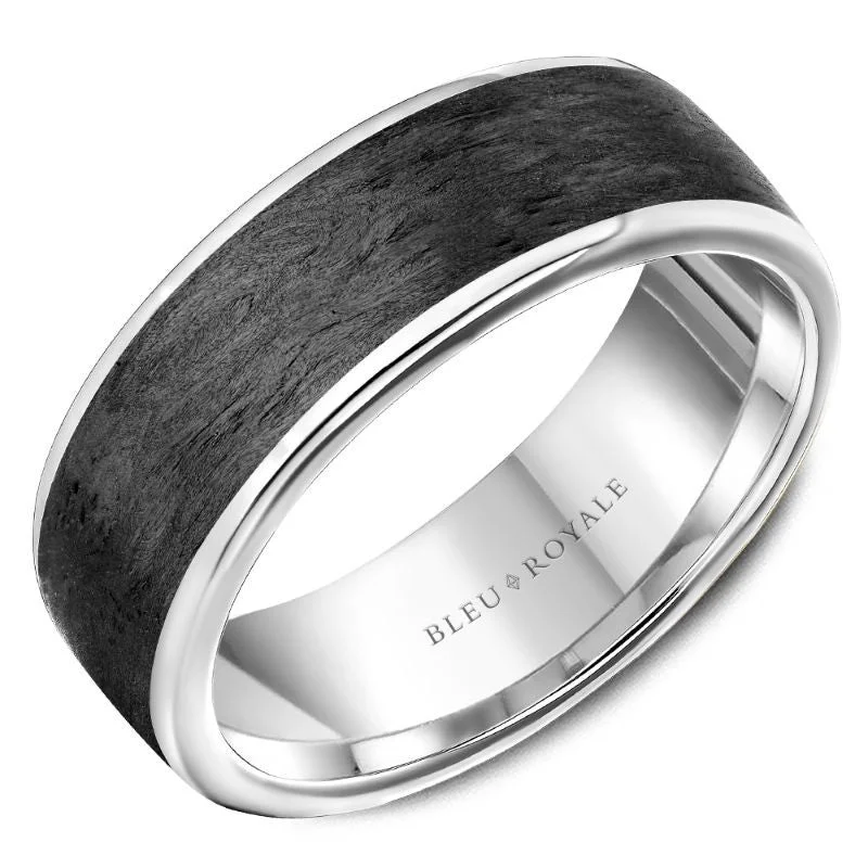 women's engagement rings dainty look -Men's 14K White Gold & Forged Carbon Fiber Wedding Band