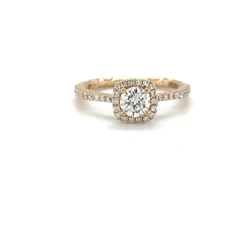 women's engagement rings solitaire -14 Karat Yellow Gold Cushion Diamond Halo Engagement Ring