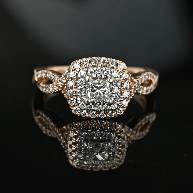 women's engagement rings affordable options -14k Rose Gold Princess Cut Diamond Cluster Engagement Ring