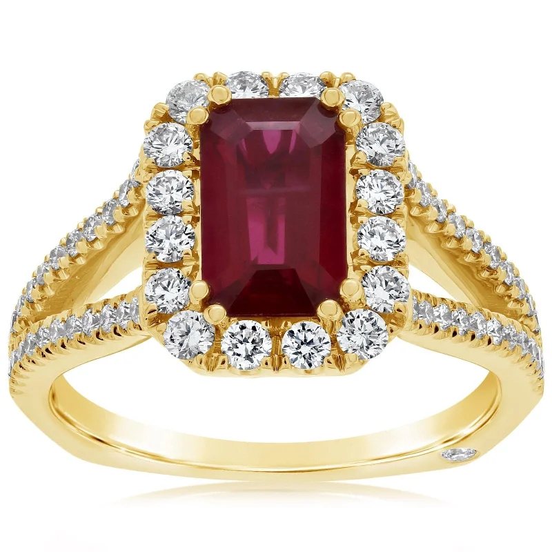 women's engagement rings radiant cut -Emerald Cut Ruby & Diamond Ring