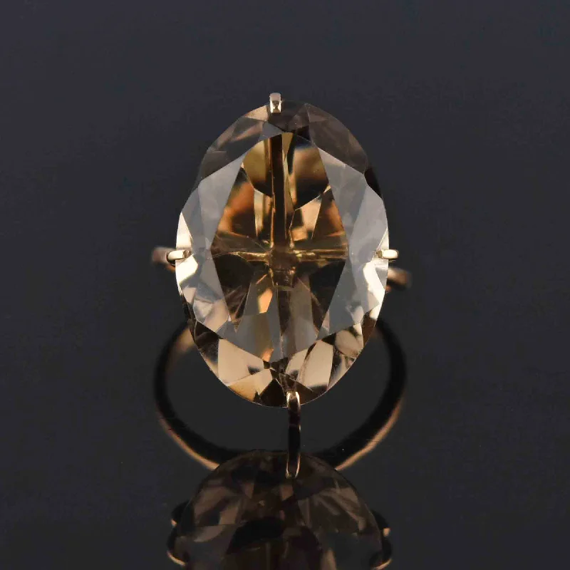 women's rings with diamond accents -Vintage 14K Gold Smoky Quartz Ring, 10.5 CTW