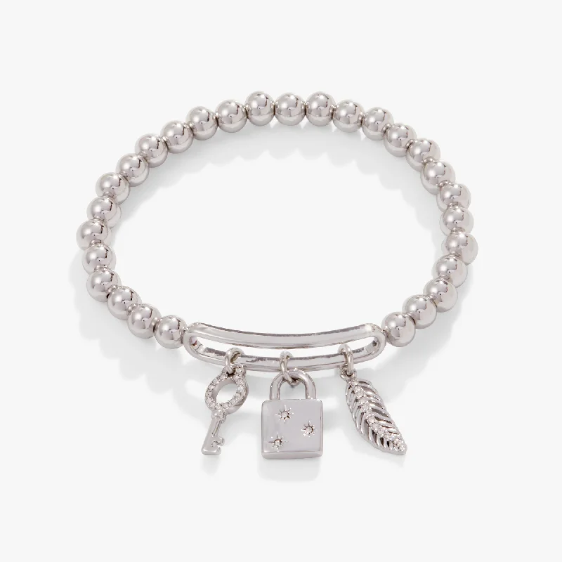 women's bracelets white gold -Pavé Lock + Key Stretch Bracelet