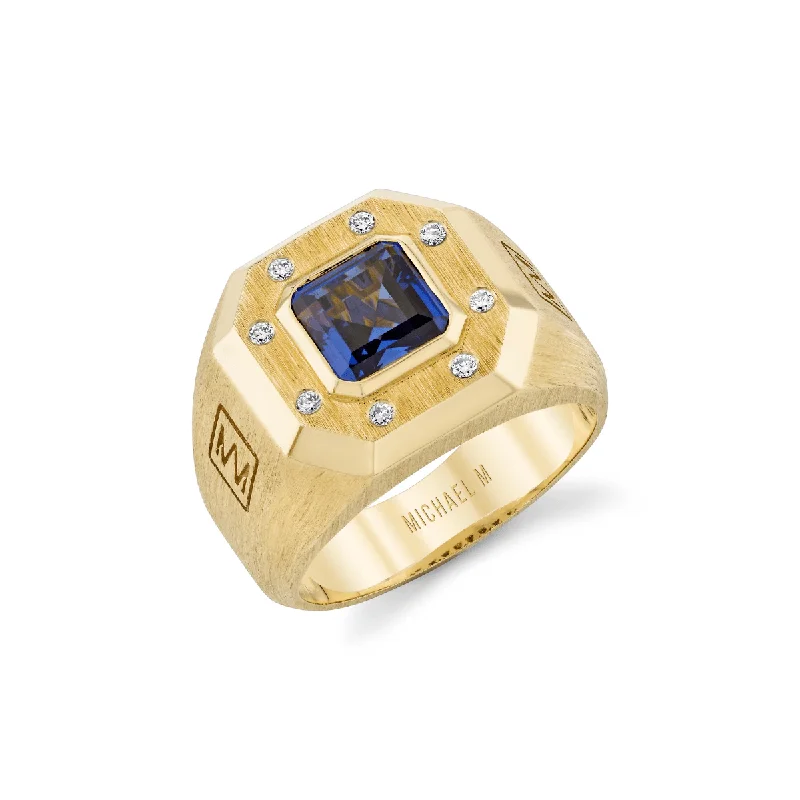 women's rings designer brand -Men's Blue Sapphire Signet Ring