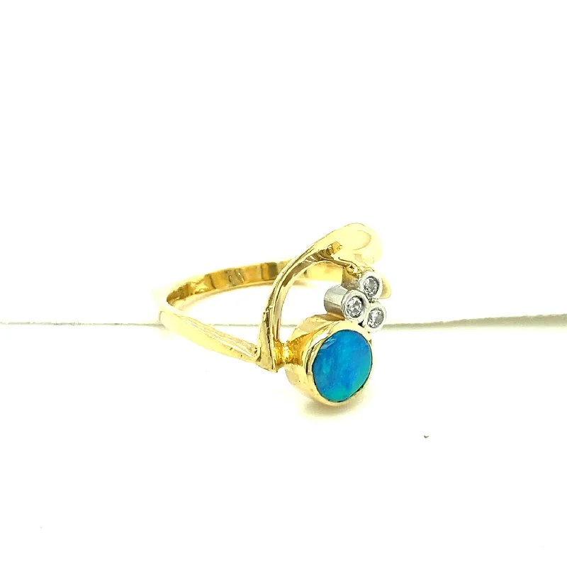 women's rings with mixed metals -18K Yellow Gold Opal & Diamond Fashion Ring