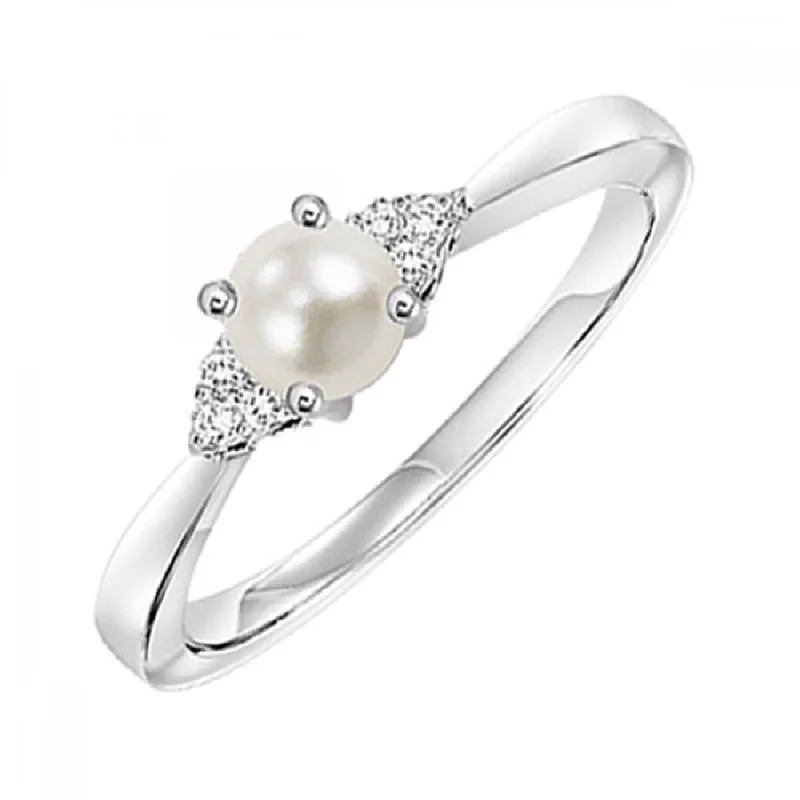 10KT White Gold Birthstone Ring - Pearl- June