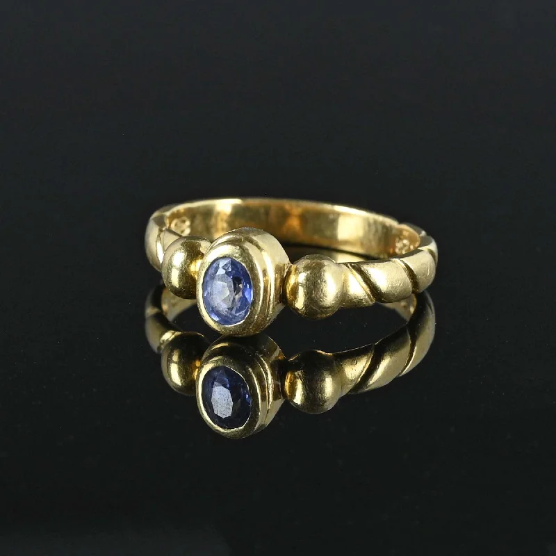 women's rings with hidden halo -Vintage 18K Gold Natural Sapphire Ring Band