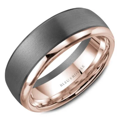 women's engagement rings bezel setting -Men's 14K Rose Gold and Grey Tantalum Wedding Band