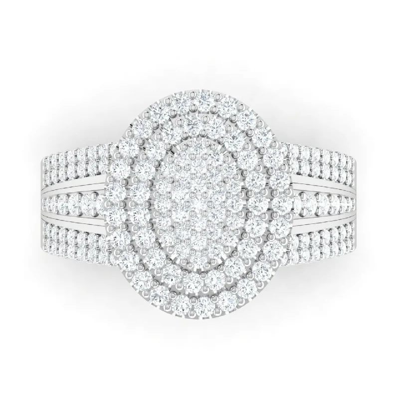 women's engagement rings art deco -Omoni Oval Cluster Natural Diamond Engagement Ring in 18K Gold