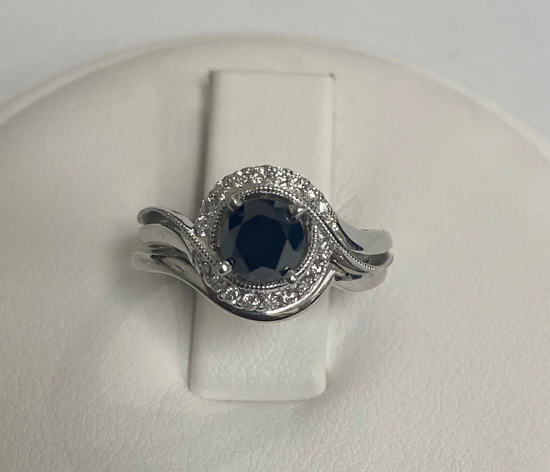 women's rings with hidden gem -14k White Gold Black Diamond Bridal Set