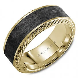 women's engagement rings art deco -Men's 14K Yellow Gold & Forged Carbon Fiber Wedding Band