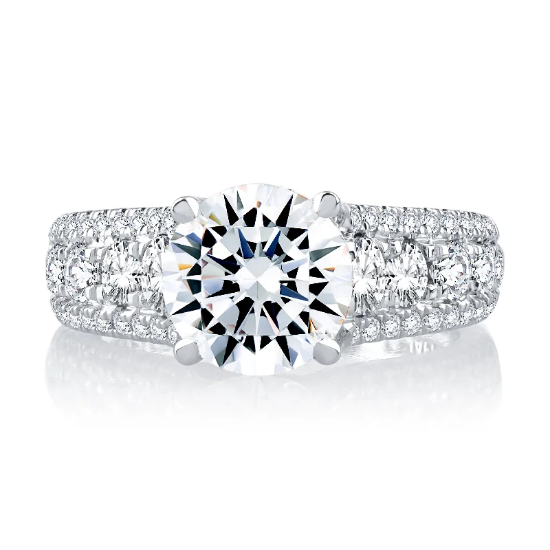 women's engagement rings elegant and timeless -Modern Three Row Diamond Pavé Engagement Ring