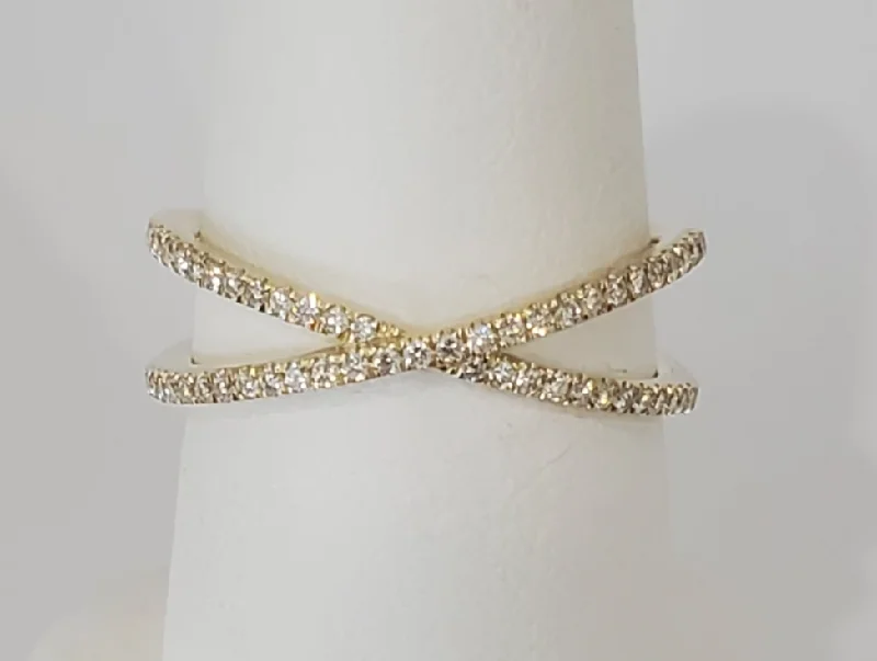 women's rings three stone -14kt Yellow Gold Diamond Criss Cross Ring