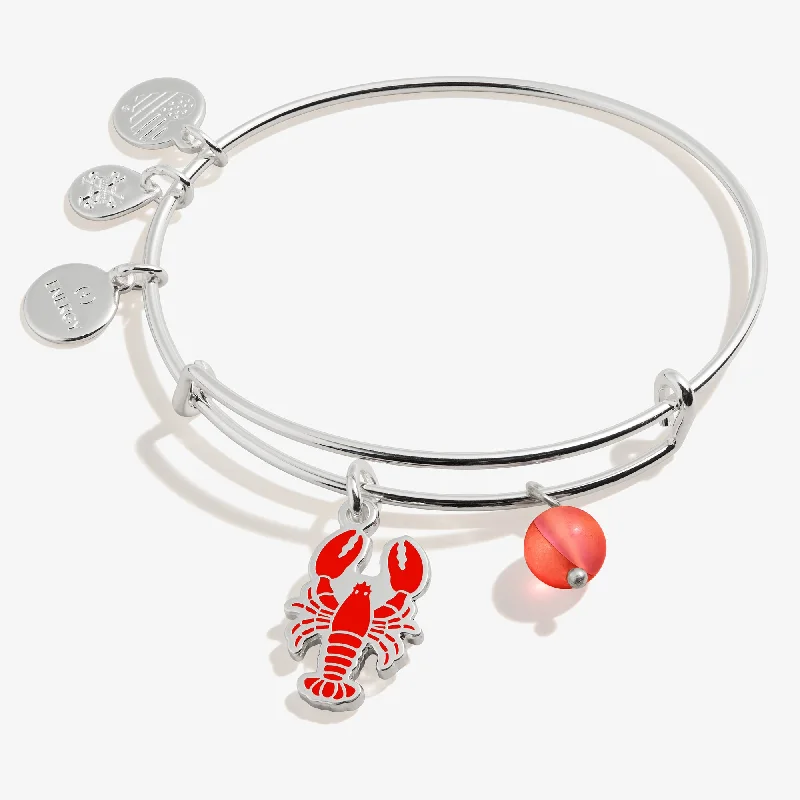 women's bracelets white gold -Lobster Duo Charm Bangle Bracelet