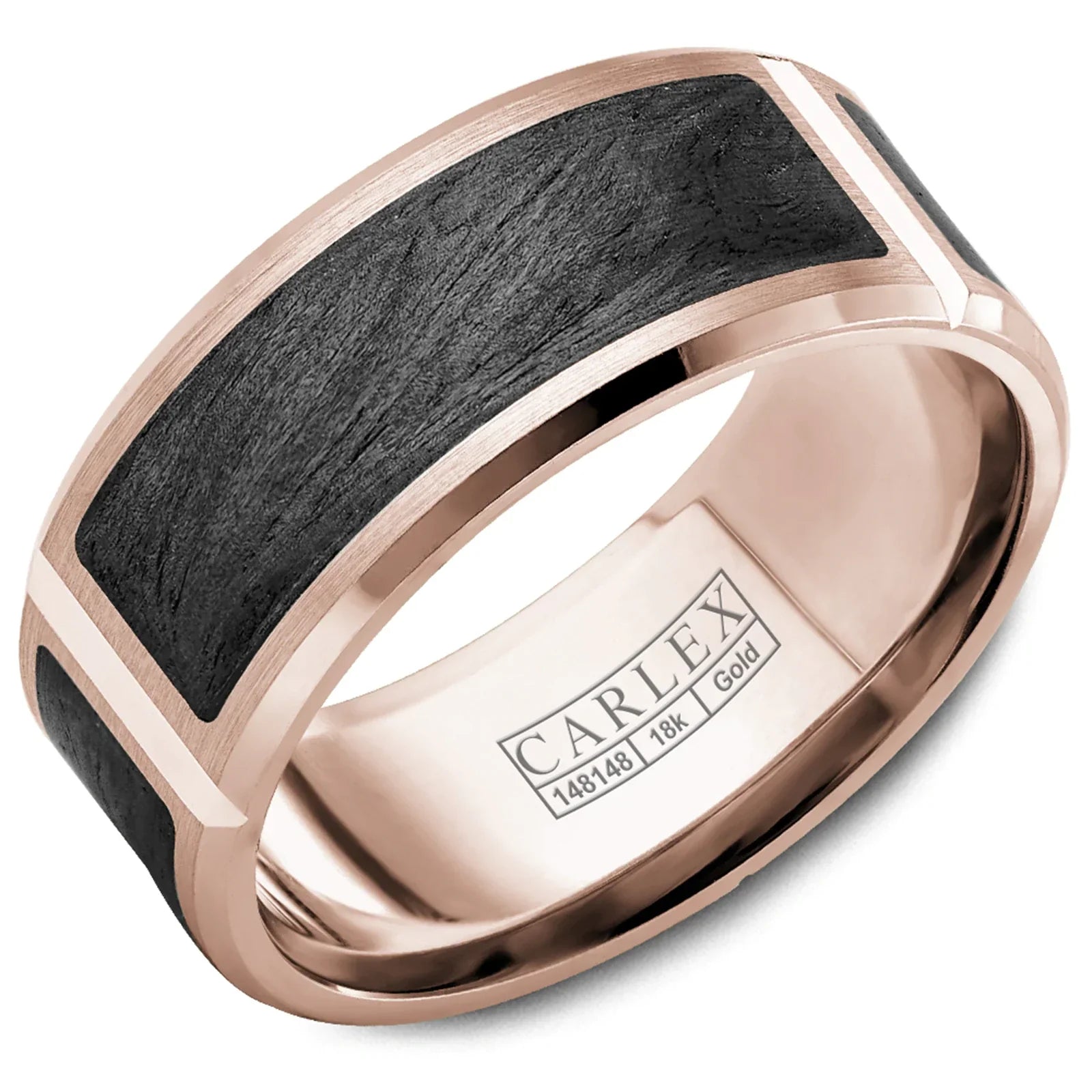 women's rings with side stones -Black Carbon Fiber with 14K Rose Gold Edge